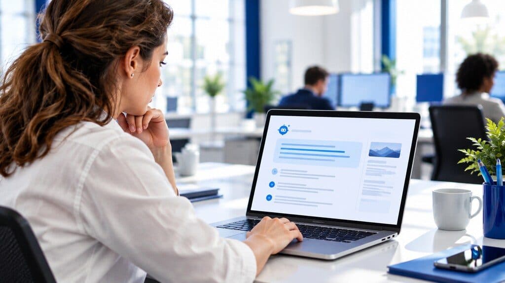 Persona leyendo una respuesta generada por IA en un buscador en su laptop