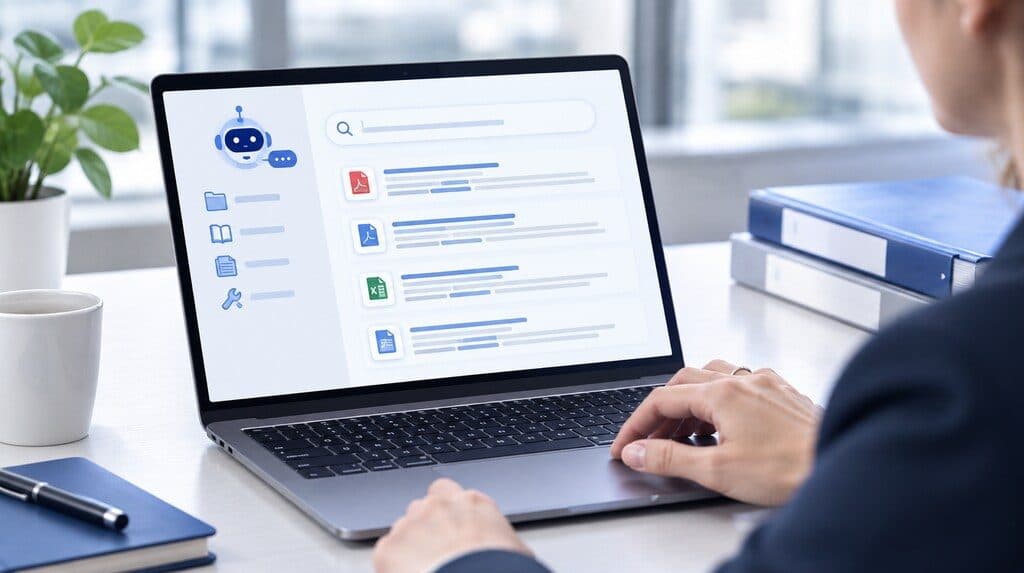 Asistente digital buscando información en documentos de una empresa