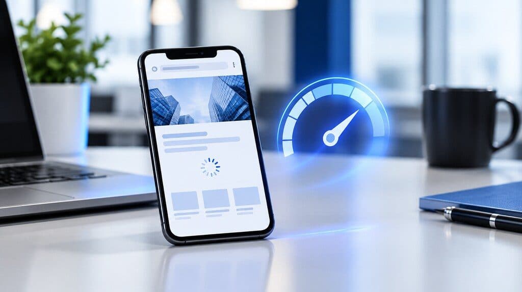 Velocímetro digital sobre la pantalla de un sitio web cargando