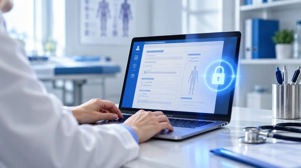 Candado digital sobre un formulario médico en una pantalla