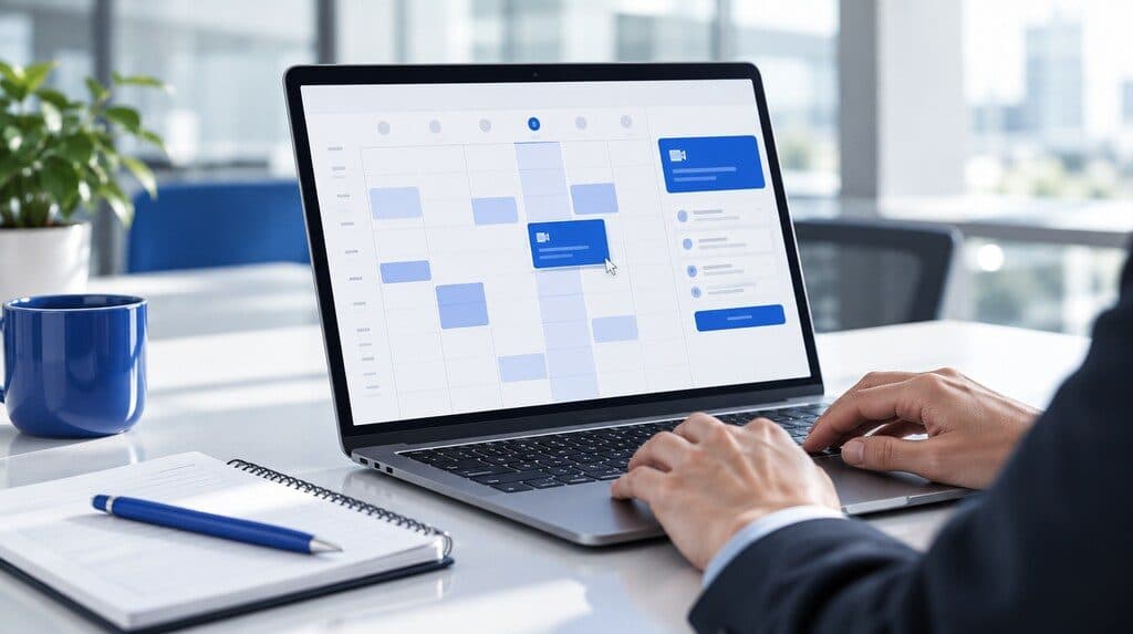 Calendario en una laptop con una reunión de demostración agendada