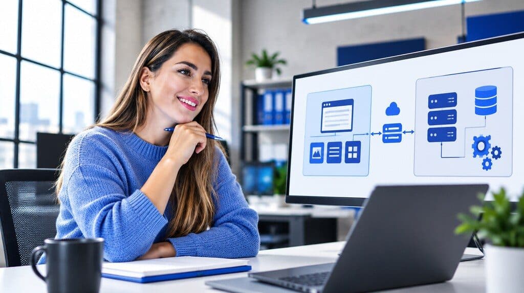 Diagrama de arquitectura headless con frontend y backend separados en una pantalla
