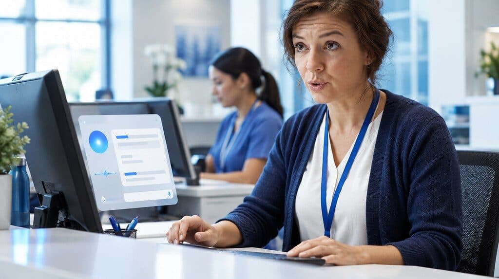 Personal administrativo de una clínica trabajando con un asistente digital