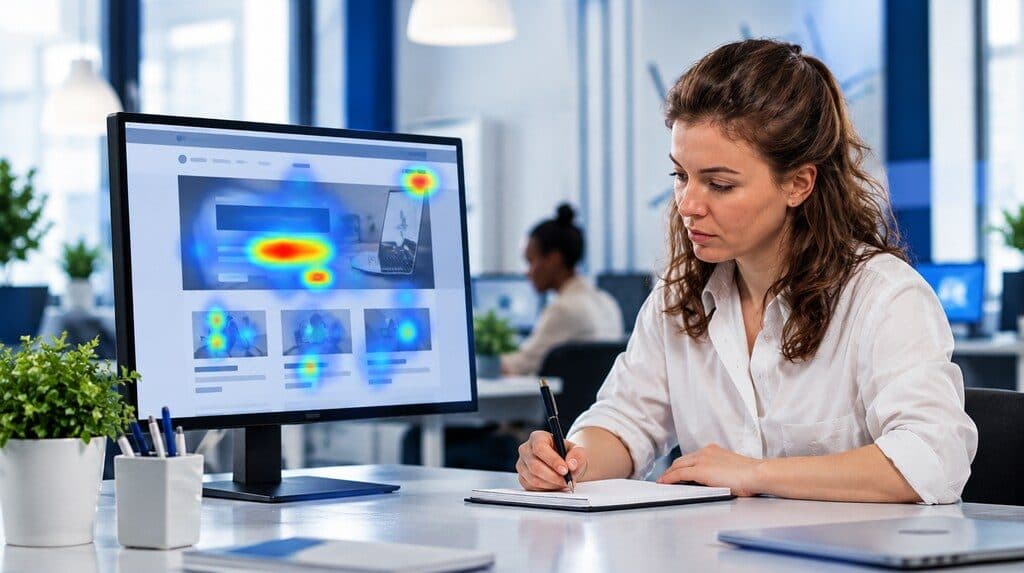 Mapa de calor superpuesto a una página web en un monitor