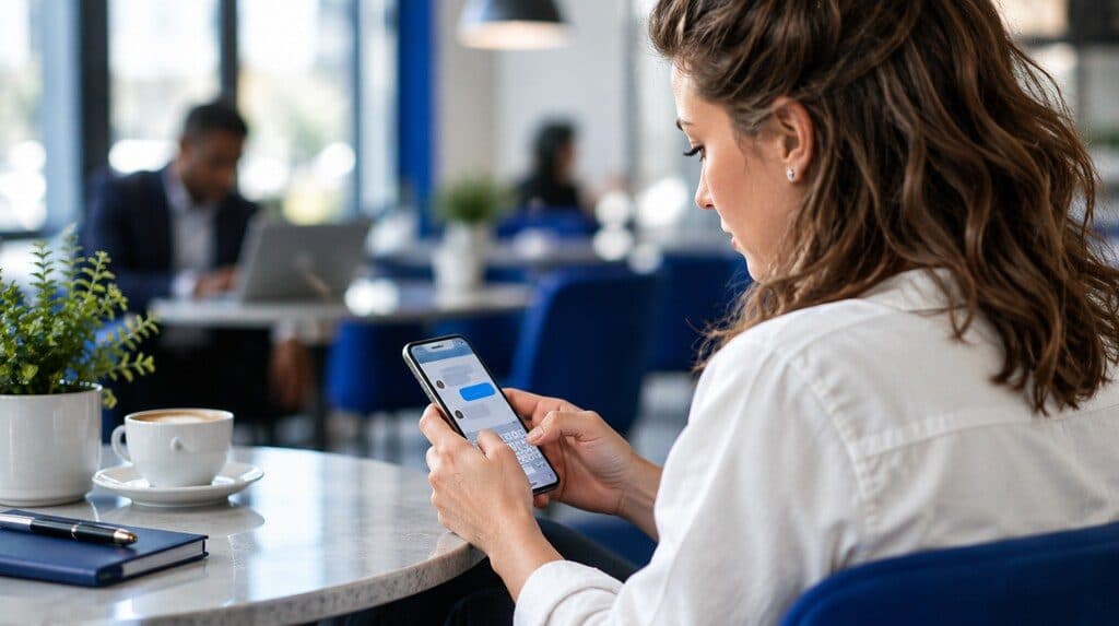 Persona escribiendo un mensaje de WhatsApp a una empresa desde su celular