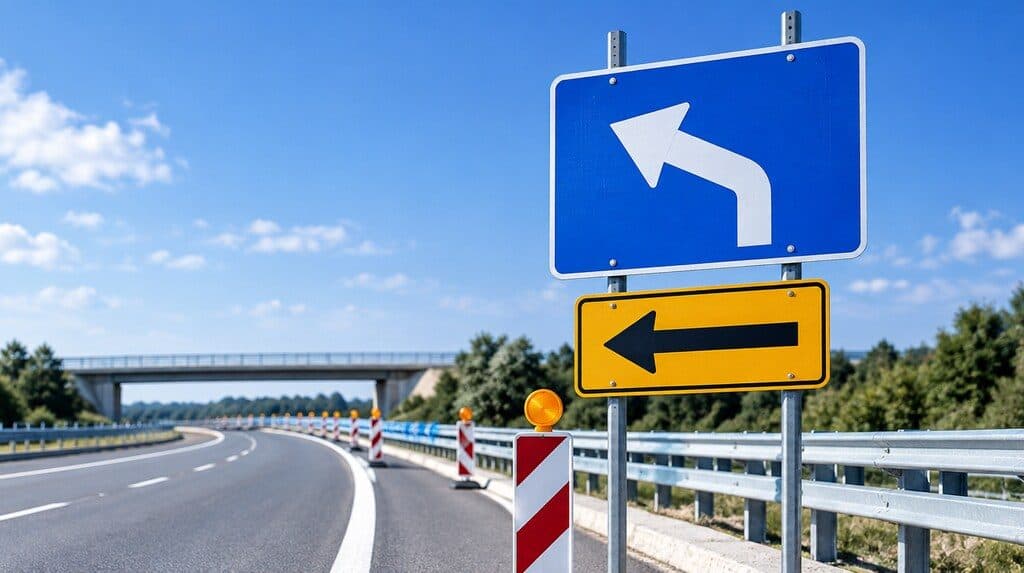 Señales de dirección en una carretera indicando un desvío