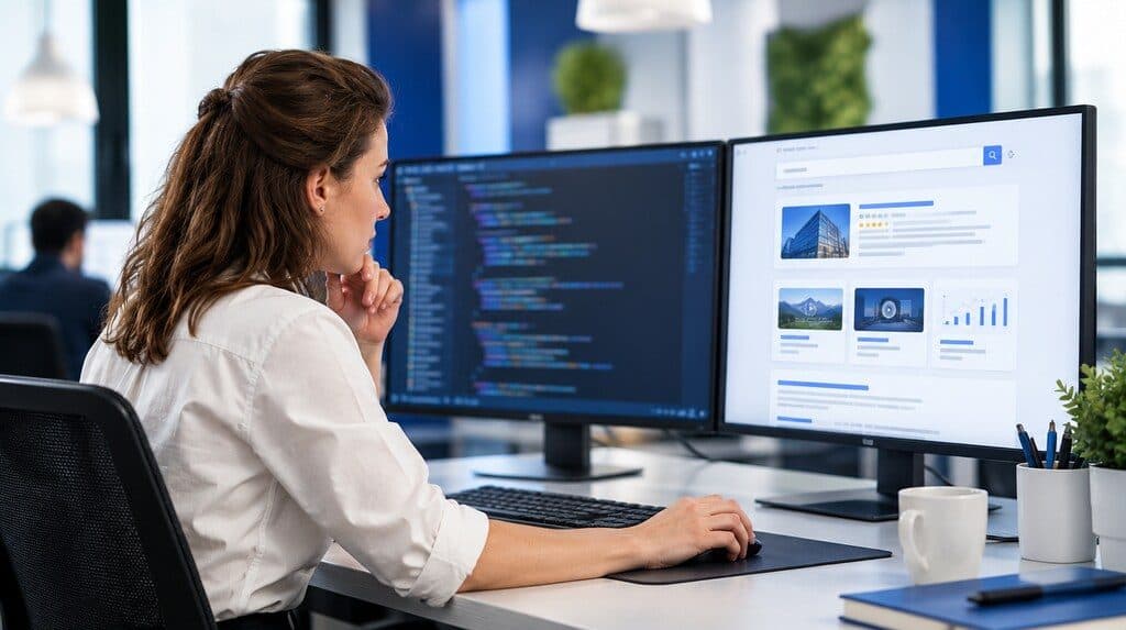 Código de datos estructurados en un editor junto a un resultado de búsqueda