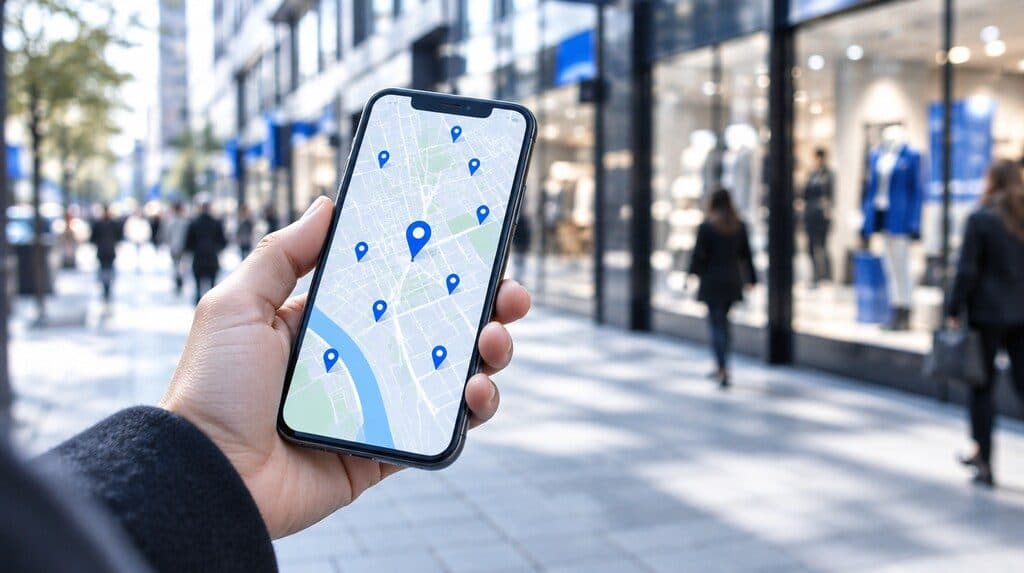 Mapa en un celular mostrando varias sucursales de una cadena