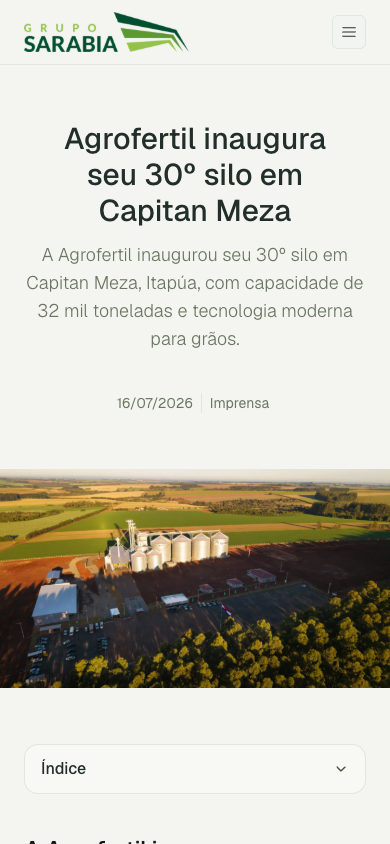 Noticia de Agrofértil en portugués en pantalla móvil