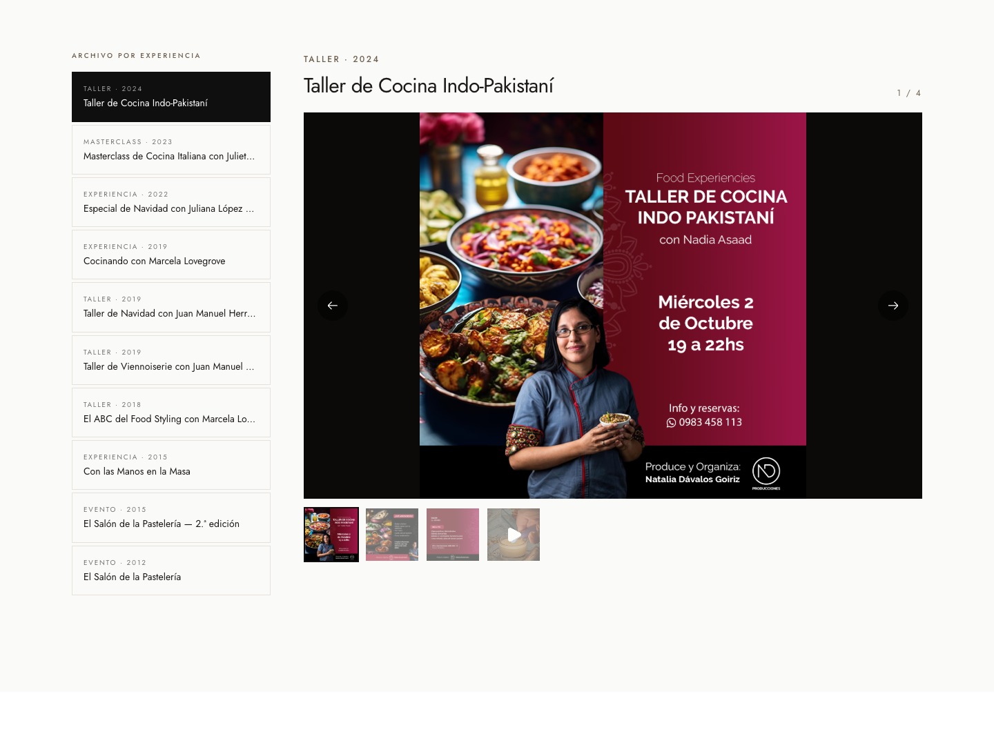Archivo de experiencias de Natalia Dávalos con lista y galería del Taller de Cocina Indo-Pakistaní