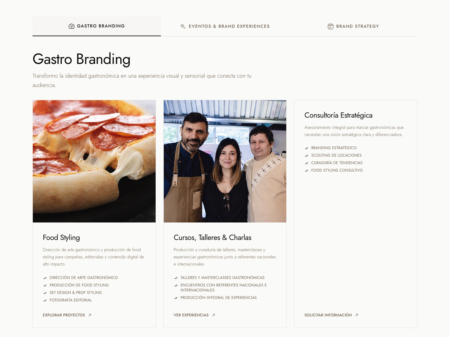Servicios de Natalia Dávalos con pestañas y tarjetas de Gastro Branding