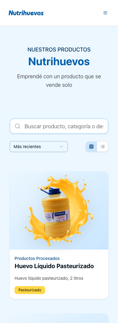 Catálogo de Nutrihuevos en pantalla móvil